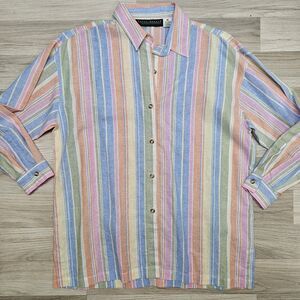 Harve Benard Womens Shirt Rainbow Stripe Linen Cotton Longsleeve Button Up Size